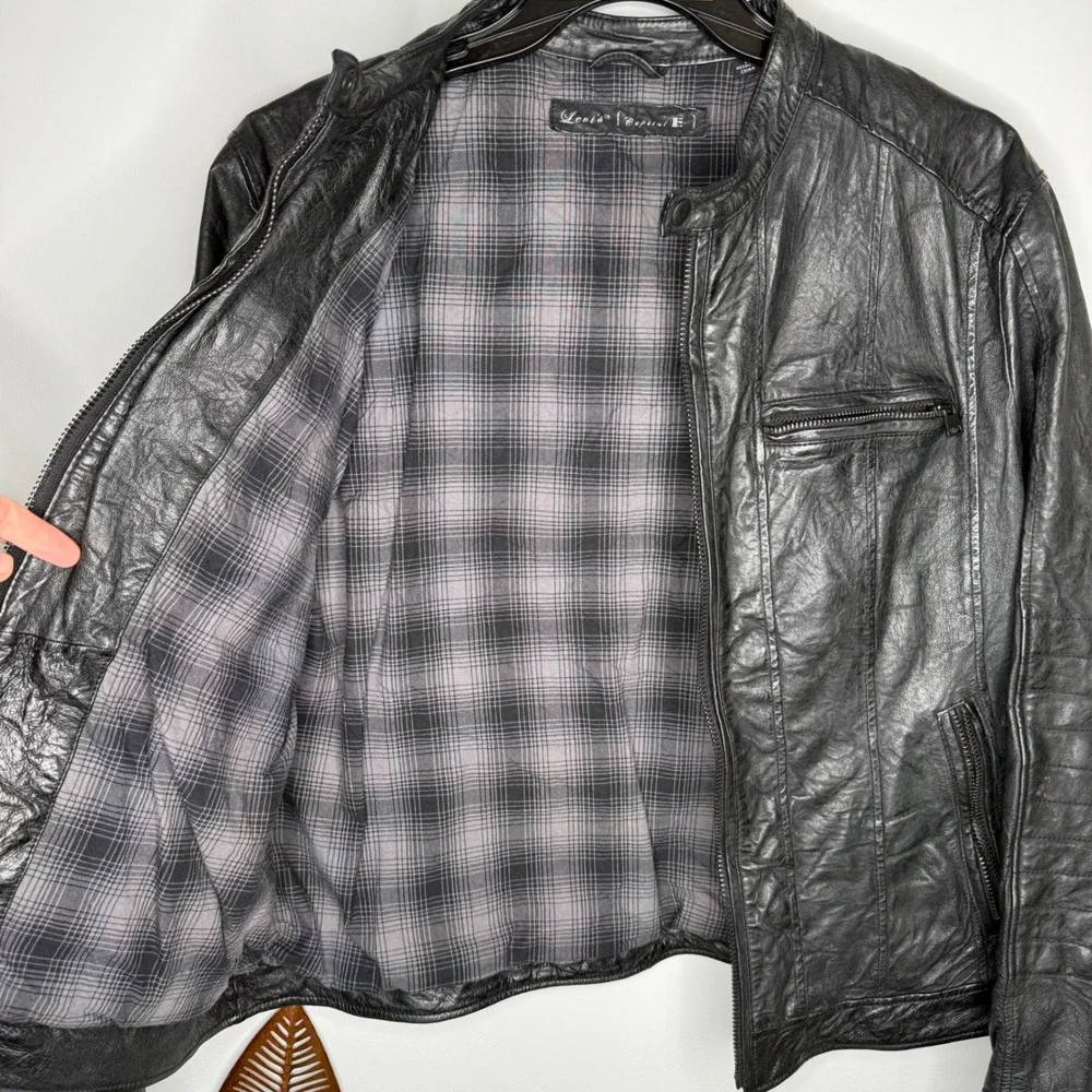 BB Levi's Capital E 2000's Cafe‎ Motorcycle Flannel Plaid Lined Leather Jacket L
